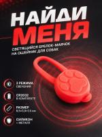 JG-006 Светящийся брелок-маячок на ошейник для собак «Найди меня» 6,5х3,5х1,5 см цвет красный