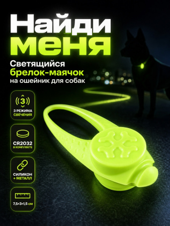 JG-005 Светящийся брелок-маячок на ошейник для собак «Найди меня» 3х7,5х1,5 см цвет зеленый
