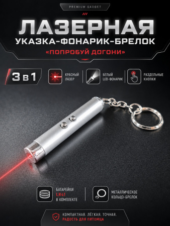JG-001 Лазерная указка игрушка-дразнилка для кошек «Попробуй догони» серебристый