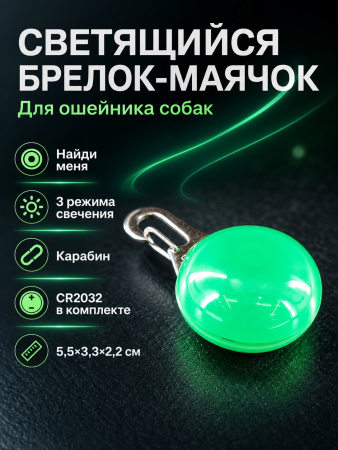 JG-004 Светящийся брелок-маячок на ошейник для собак «Найди меня» 3х5х2 см цвет зеленый